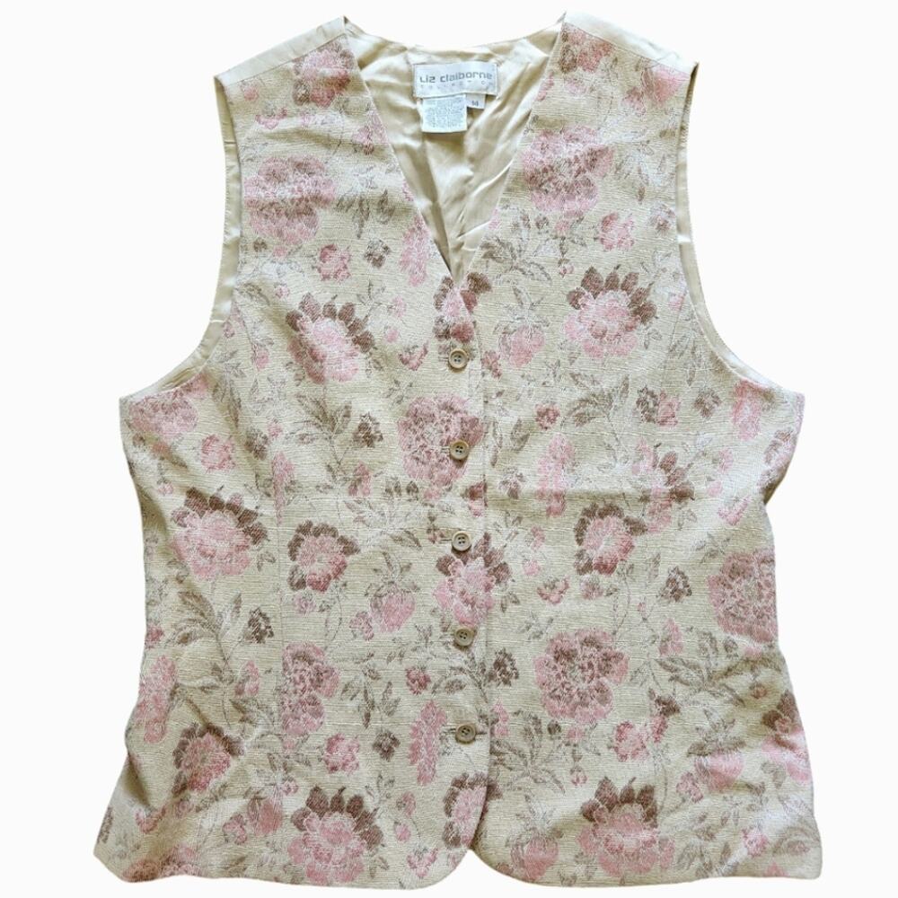 Liz Claiborne Collection vest VINTAGE floral embroidered size 14